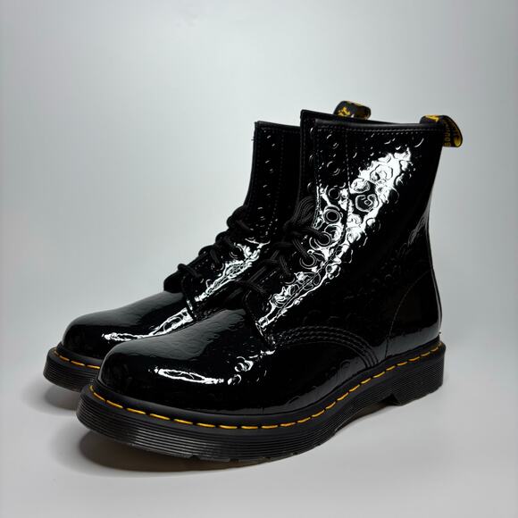 Dr. Martens 1460 Leopard Emboss Patent Leather Boots in Black - Picture 1 of 9